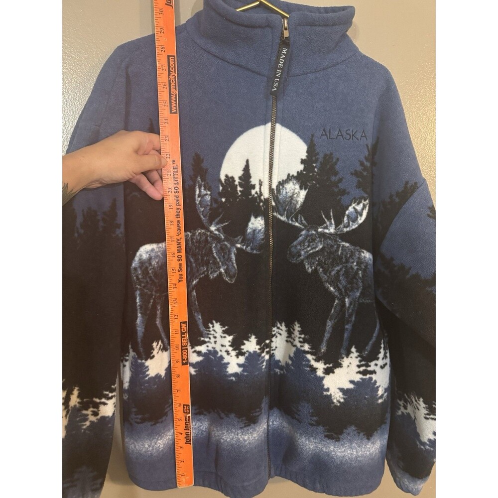 Vintage 1990s Alaska AOP Moose Fleece Outdoorsman Sweater Mens Large Made In USA - Picture 4 of 6